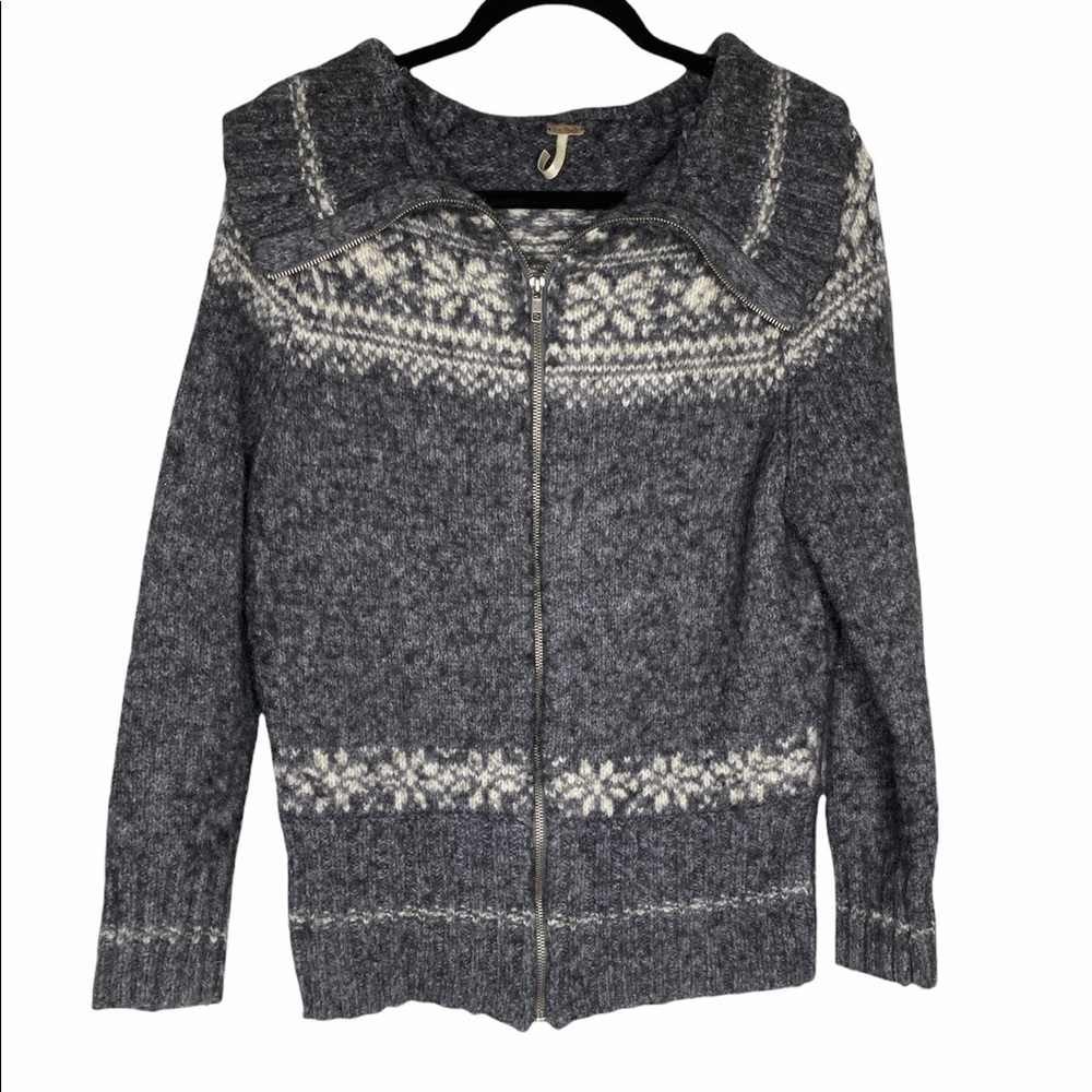 Free People knit fair Isle nordic zip jacket